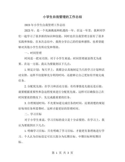 小学生自我管理的工作总结