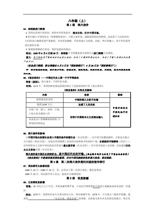 初中历史社会八年级上册全册复习提纲知识点归纳整理