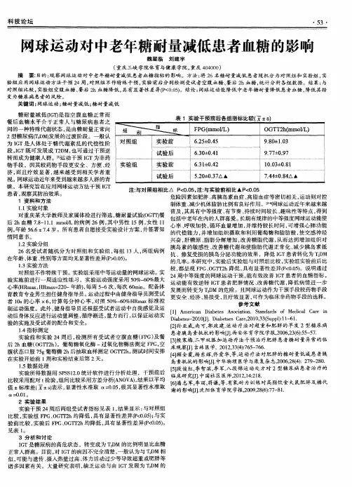 网球运动对中老年糖耐量减低患者血糖的影响