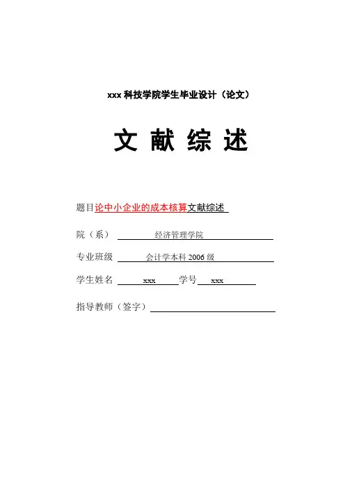 论中小企业的成本核算 文献综述 精品