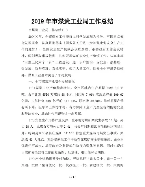 2019年市煤炭工业局工作总结