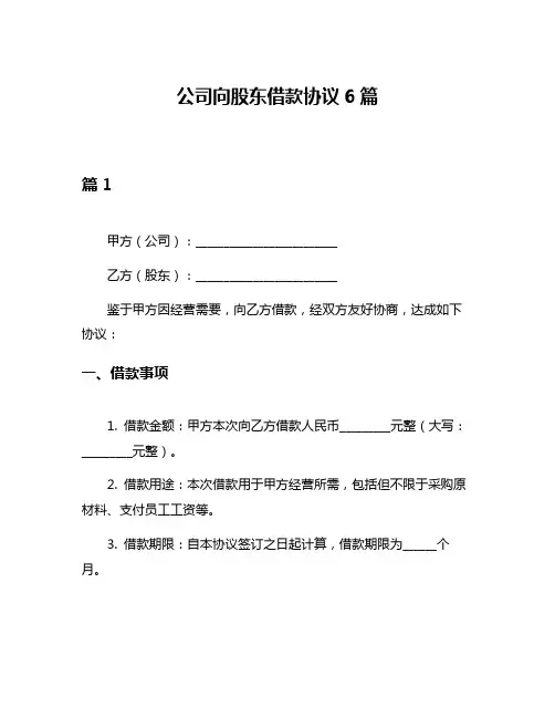 公司向股东借款协议6篇