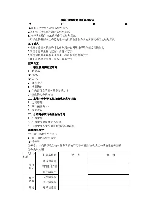 【赢在起点】高考生物一轮复习学案讲：微生物的培养与应用