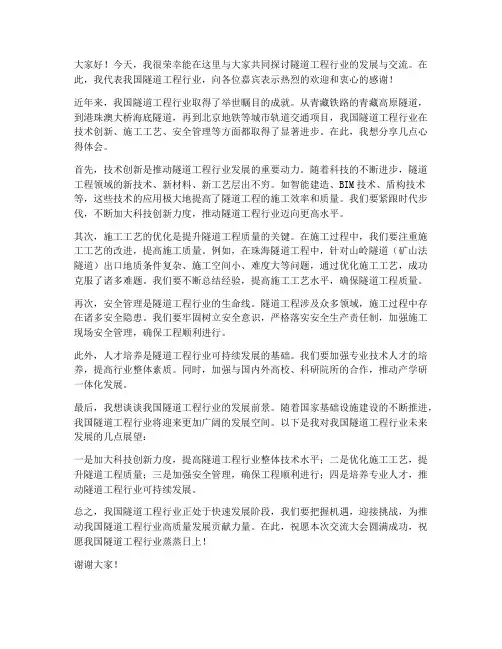 隧道工程行业交流发言稿