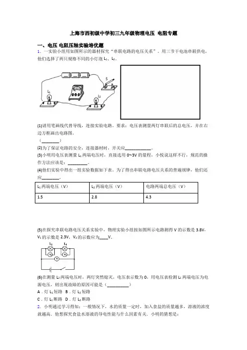 上海市西初级中学初三九年级物理电压 电阻专题