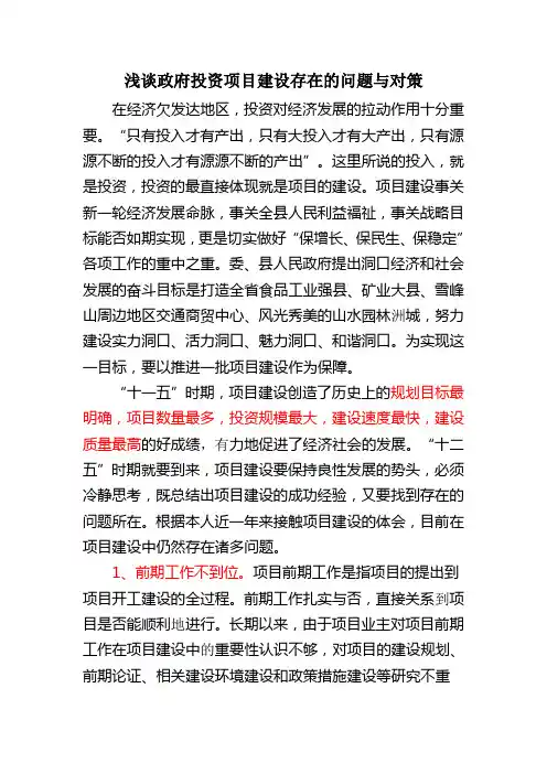 浅谈政府投资项目建设存在的问题与对策