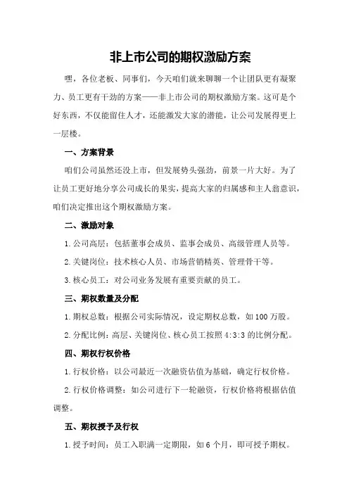非上市公司的期权激励方案