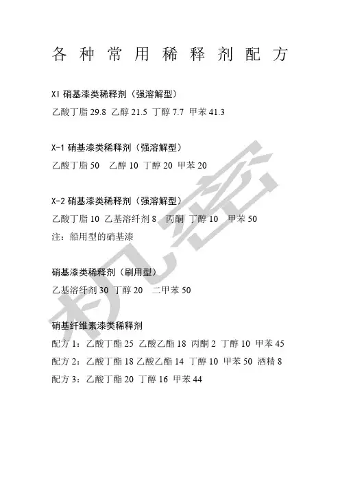 各种常用稀释剂配方