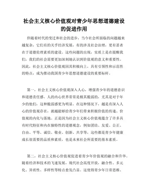 社会主义核心价值观对青少年思想道德建设的促进作用