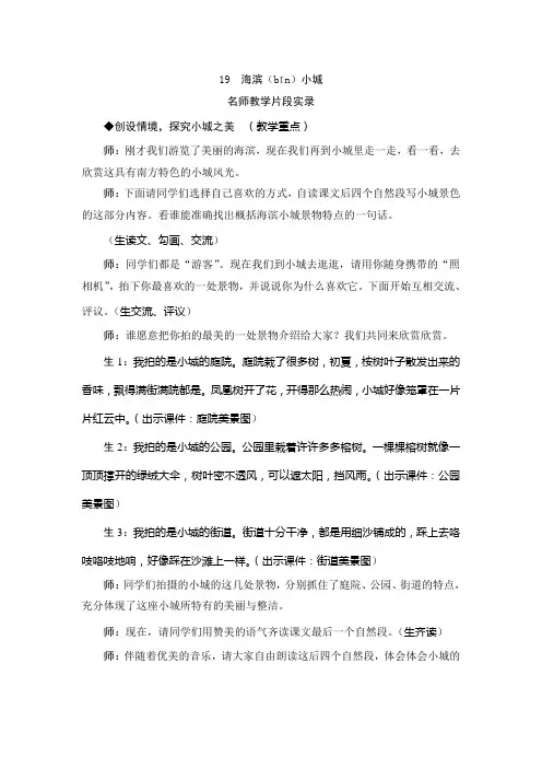 人教部编版三上 19《海滨小城》教学实录