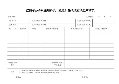 江阴市公务员正副科长股级任职职数职位审核表