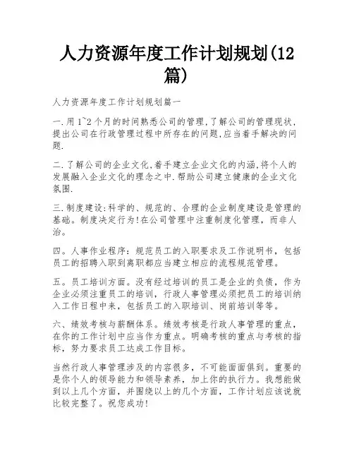 人力资源年度工作计划规划(12篇)
