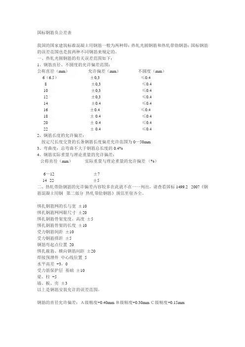 国标钢筋负公差表