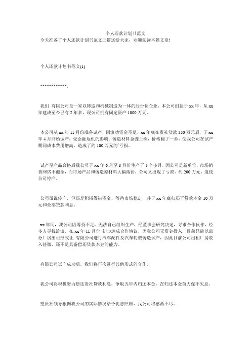 个人还款计划书范文