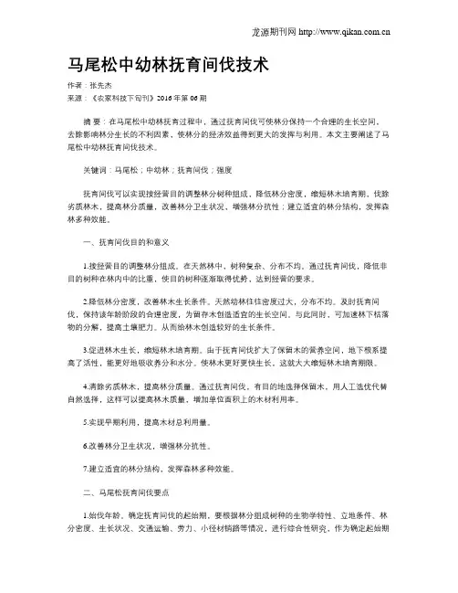 马尾松中幼林抚育间伐技术