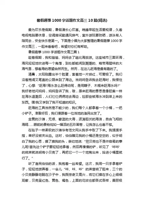 暑假趣事1000字话题作文高三10篇（精选）