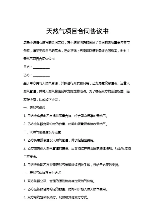 天然气项目合同协议书