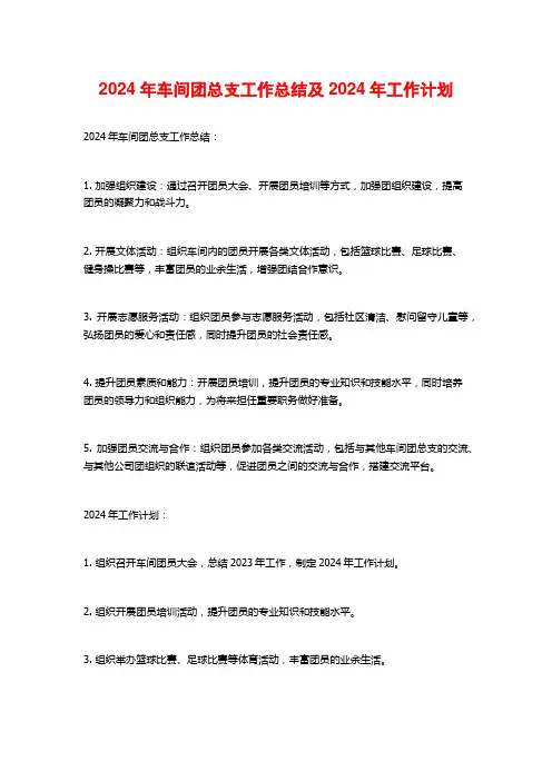 2024年车间团总支工作总结及2024年工作计划