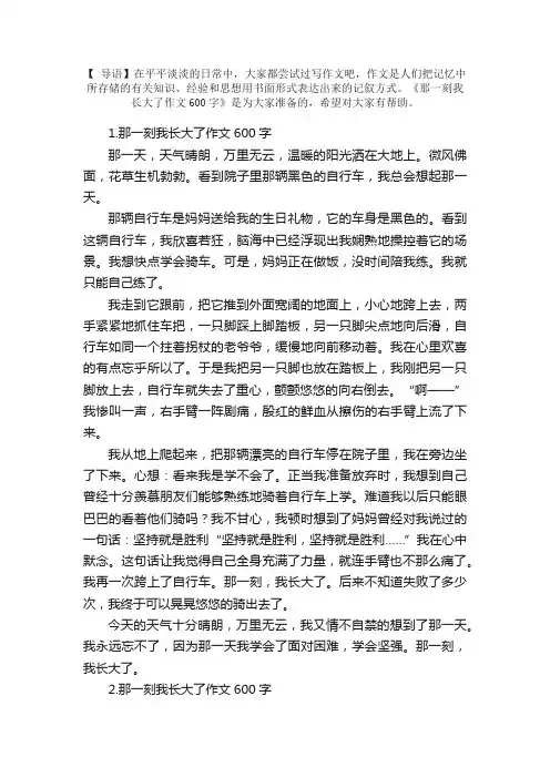 那一刻我长大了作文600字（5篇）