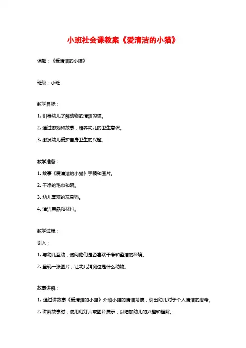 小班社会课教案《爱清洁的小猫》