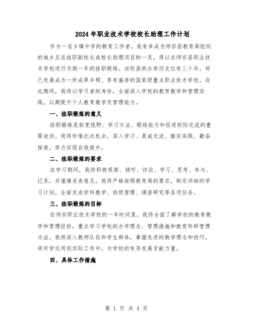 2024年职业技术学校校长助理工作计划（二篇）