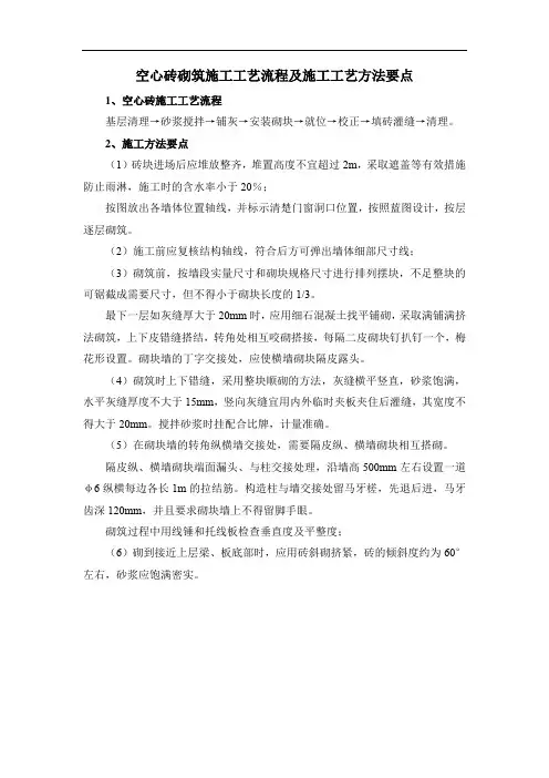 空心砖砌筑施工工艺流程及施工工艺方法要点