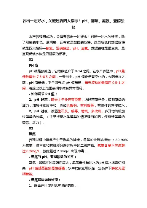 养出一池好水，关键还看四大指标！pH、溶氧、氨氮、亚硝酸盐