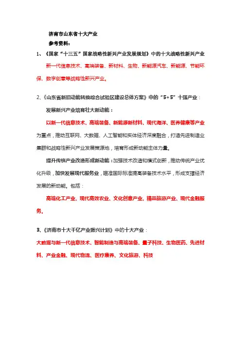 济南市与山东省十大产业