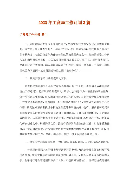 2023年工商局工作计划3篇