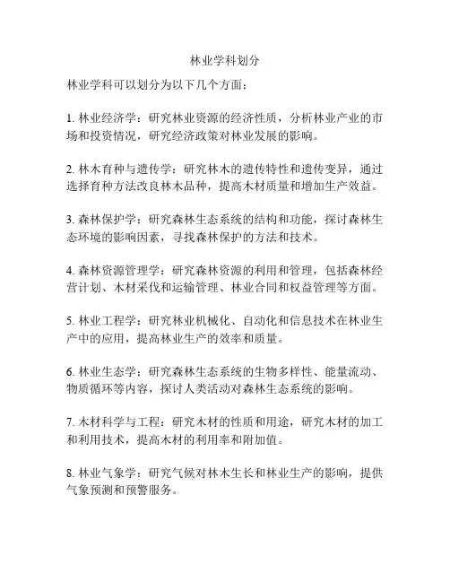 林业学科划分