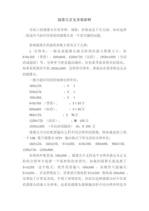 摄像头常见参数解释