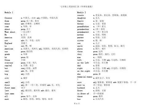七年级上词汇表(外研社新版1--4模块)