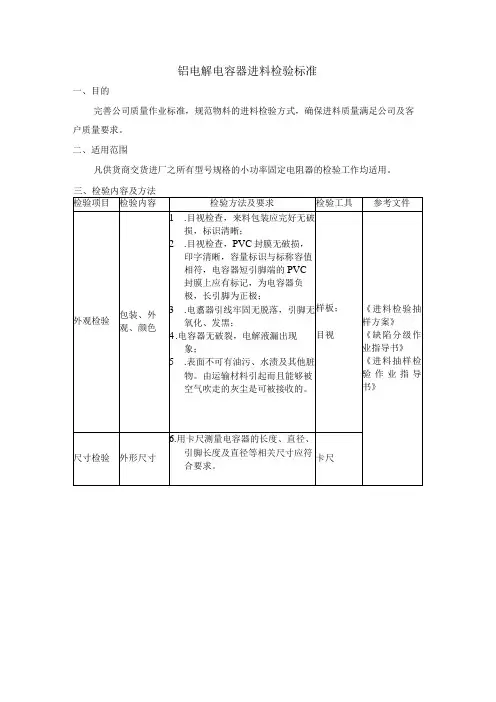 铝电解电容器进料检验标准