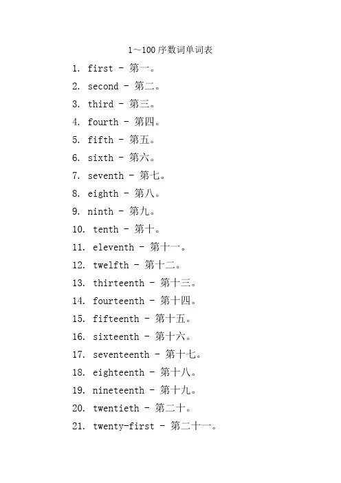 1～100序数词单词表