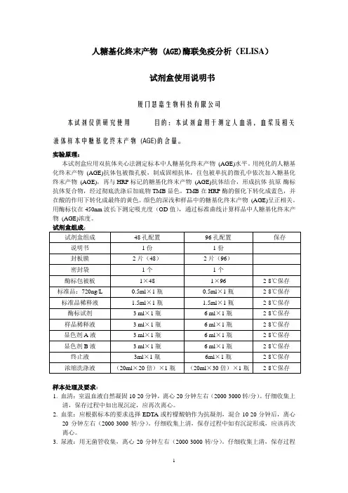人糖基化终末产物(AGE)ELISA试剂盒说明书