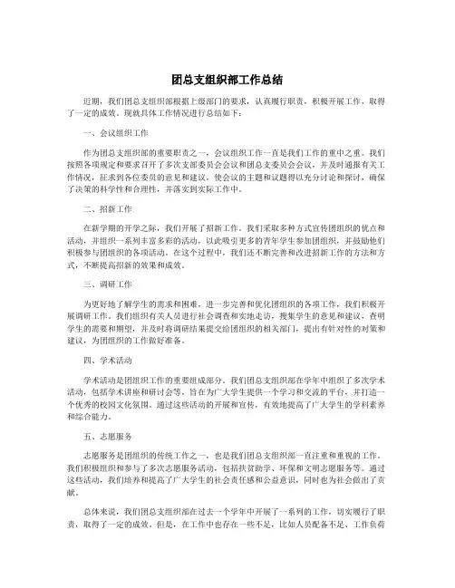团总支组织部工作总结