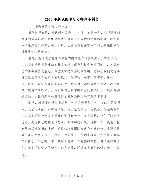 2024年新课改学习心得体会例文(2篇)