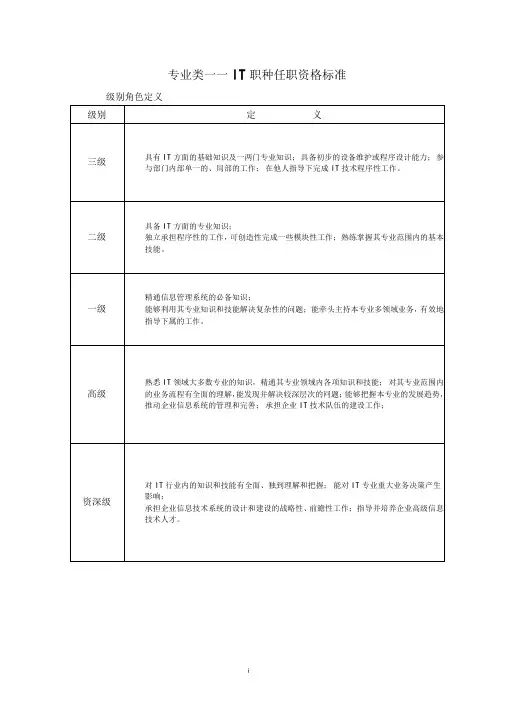 专业类――IT职种任职资格标准