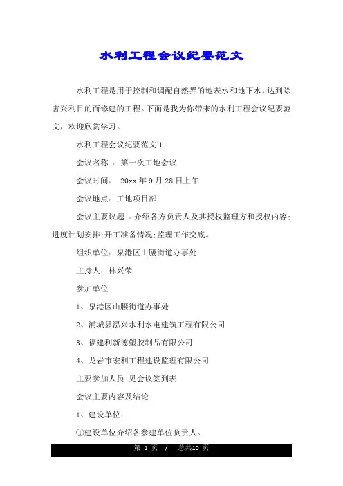 水利工程会议纪要范文.doc