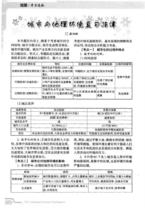 城市与地理环境复习指津