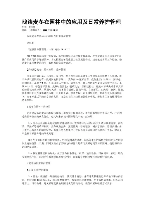 浅谈麦冬在园林中的应用及日常养护管理