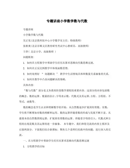 专题讲座小学数学数与代数