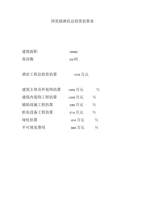 四星级酒店总投资估算表