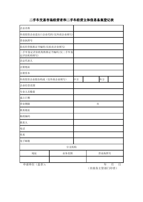 二手车交易市场经营者和二手车经营主体信息备案登记表