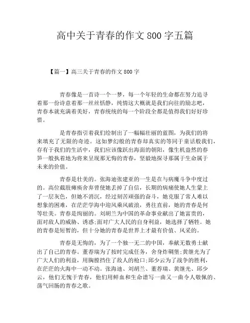 高中关于青春的作文800字五篇