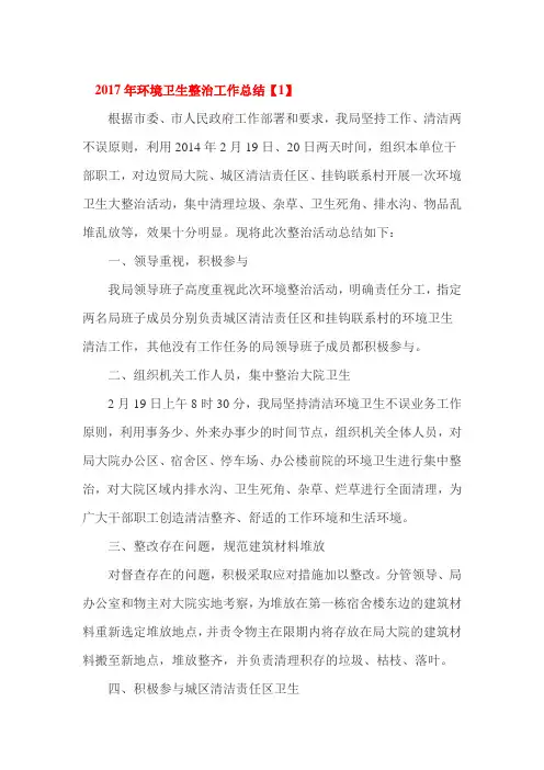 2017年环境卫生整治工作总结