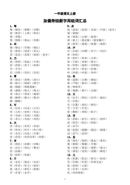 小学语文部编版一年级上册《加偏旁组新字再组词》汇总(重难点知识)(直接打印每生一份熟读熟记)