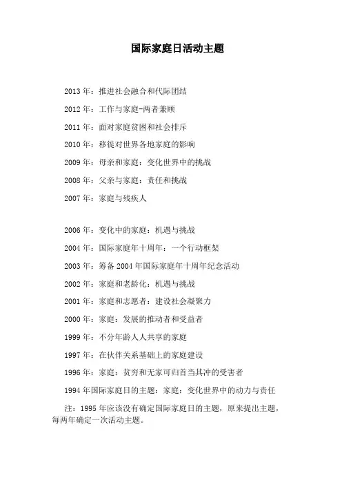 国际家庭日活动主题