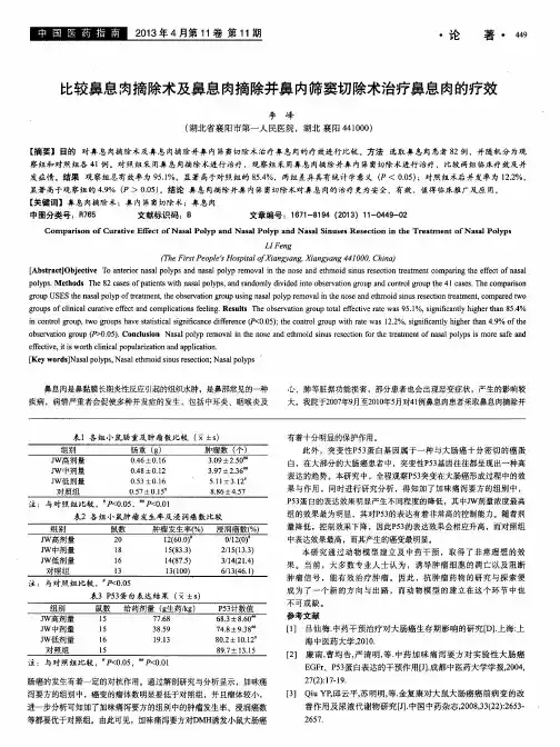 比较鼻息肉摘除术及鼻息肉摘除并鼻内筛窦切除术治疗鼻息肉的疗效