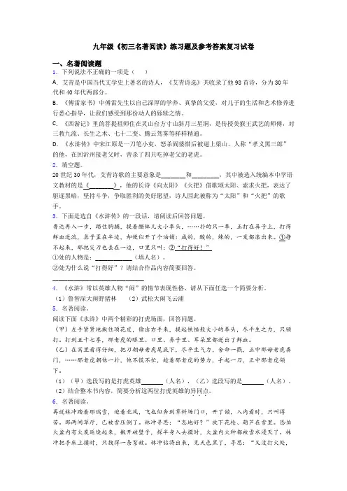 九年级《初三名著阅读》练习题及参考答案复习试卷